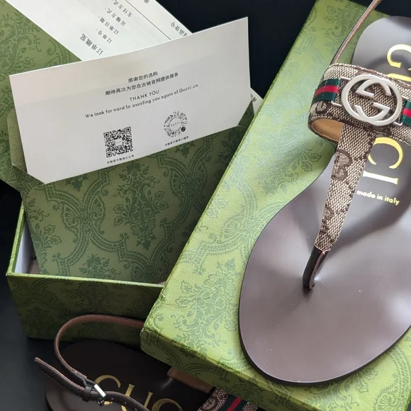 Gucci Brown Sandals with Gold Accents - Picture 6 of 11